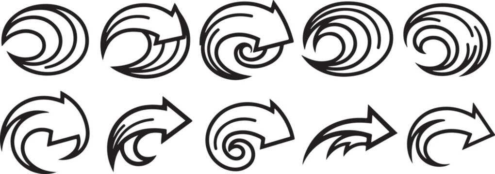 Hand-drawn spiral variations showing different line weights and directions Vector