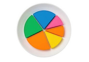 Obraz premium Colorful pie chart slices in a white bowl on a transparent background