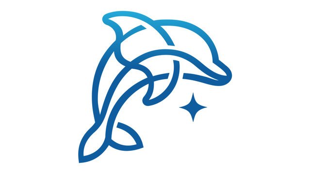 Minimalist blue gradient dolphin jumping vector icon illustration, stylized aquatic mammal line art design for marine life branding, modern flat sea animal logo element, scalable AI-generated art.