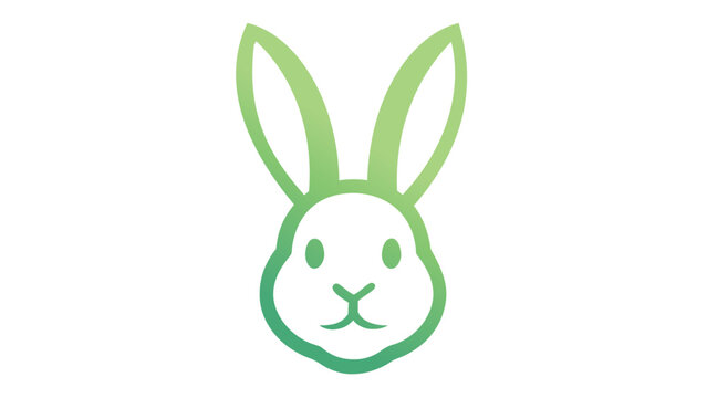 Minimalist green gradient rabbit head vector icon illustration, cute bunny face symbol for Easter, nature, and pet-related designs, scalable flat graphic isolated on white background, AI-generated.