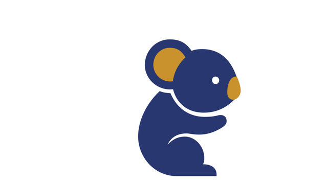 Minimalist flat vector icon illustration of a cute koala bear in dark blue and gold colors, scalable graphic design element for web, apps, and branding, AI-generated wildlife animal mascot.