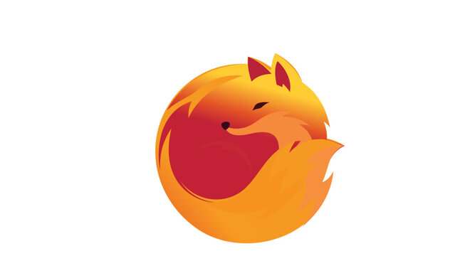 Vibrant AI-generated vector illustration of a stylized orange fox curled up in a circular shape, minimalist flat design icon with smooth gradients, ideal for modern branding, logos, and web graphics
