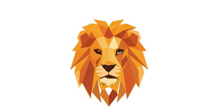Geometric low poly lion head vector illustration. Modern orange and yellow polygonal lion icon for logo design. Minimalist wild animal face graphic isolated on white. AI-generated art.