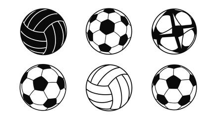 Obraz premium Vintage vector sports ball icon set with classic football soccer basketball volleyball in distressed retro style isolated on white