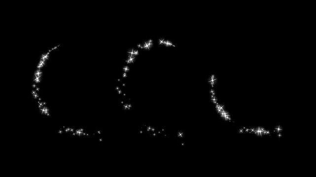 Sparkle glittering star dust trail sparkling particles black background. white cartoon, doodles style stars blinking. Flashing stars flying particles, magic twinkle star light