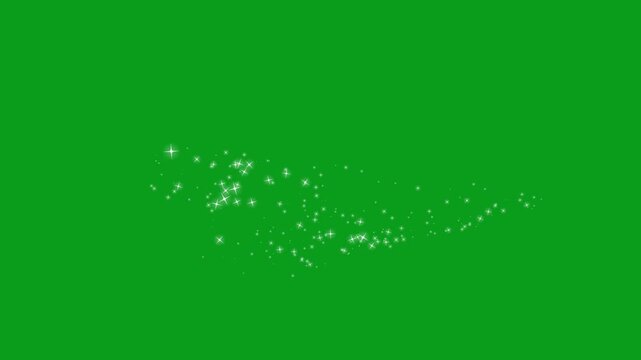 Sparkle glittering star dust trail sparkling particles green screen background. white cartoon, doodles style stars blinking. Flashing stars flying particles, magic twinkle star lights
