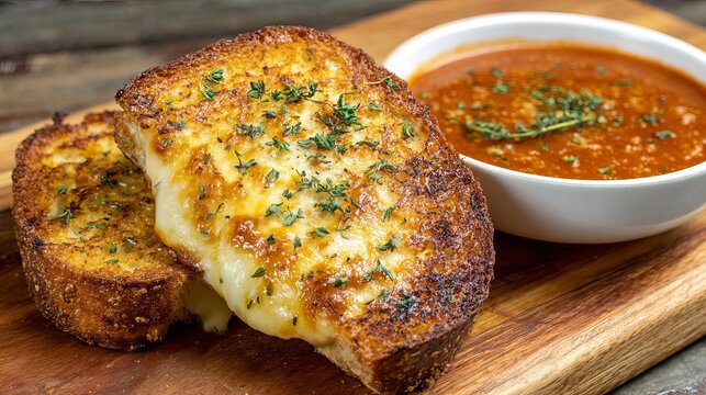 Cheesy bread toasted with warm tomato broth.