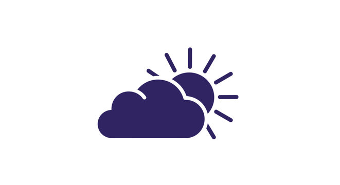 Solid purple icon depicting a sun peeking out from behind a large fluffy cloud representing partly cloudy weather.