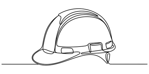 Fototapeta premium A single continuous line drawing of a protective safety helmet used in industrial construction site