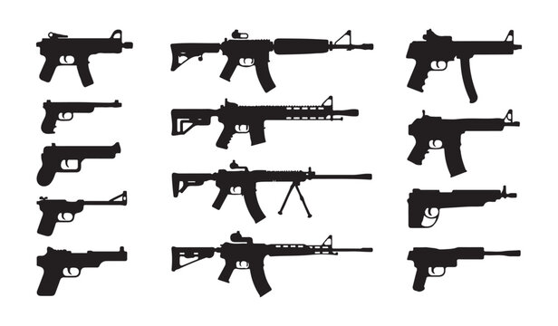 Firearms silhouettes featuring various handguns assault rifles submachine guns and sniper weapon profiles.