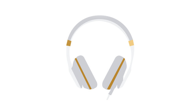White and gold over-ear headphones vector icon illustration. Minimalist design for music studio, audio equipment, podcasting, and entertainment. Scalable flat graphic for web and print.