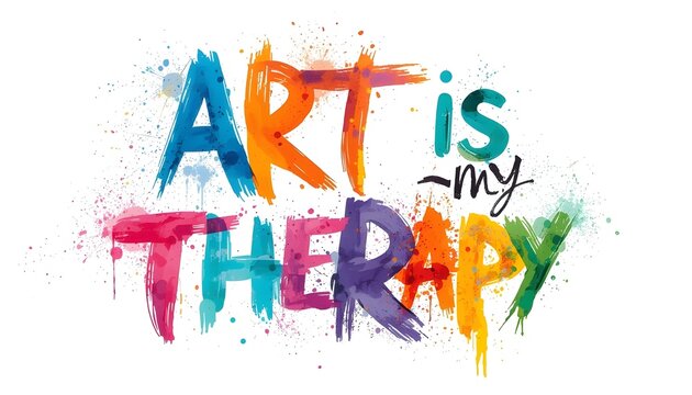 Art is my therapy, colorful watercolor paint splash typography design isolated on white background