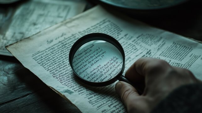 Magnifying glass on old document