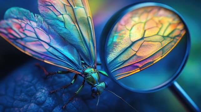 Iridescent insect wing close up magnification