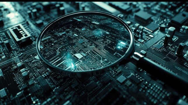Magnifying glass on circuit board