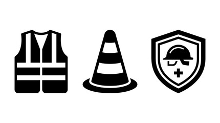 Fototapeta premium Industrial safety icons safety vest, traffic cone, hard hat