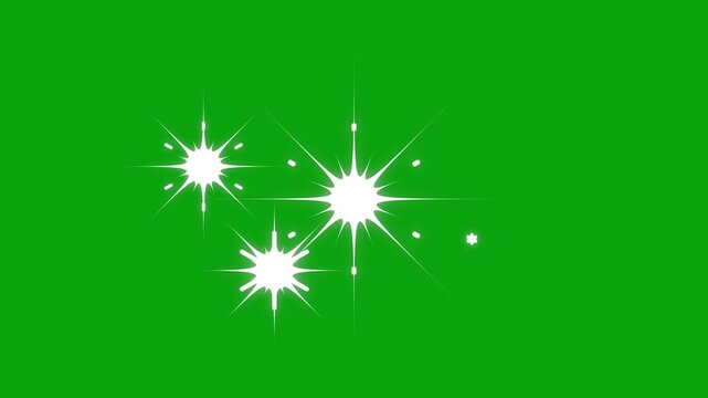 4K glowing twinkle stars on green screen &ndash; looping sparkle lights, fireworks line blast, flat vector doodle style