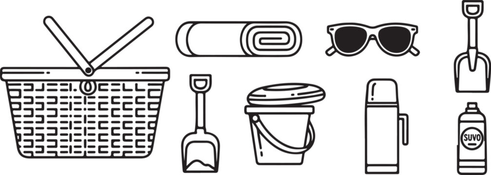 A collage of common office and kitchen items used daily in workspaces Vector