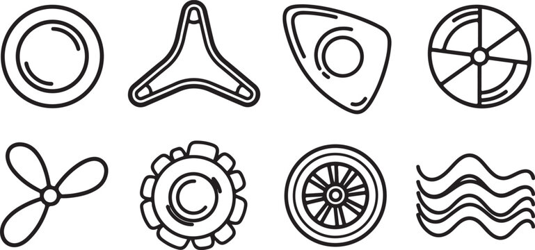 A collection of eight simple black line drawing symbols in a grid Vector