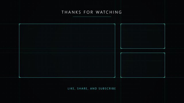 Minimalist Tech Gaming YouTube End Screen Animation with Dark Grid and Cyan Accents