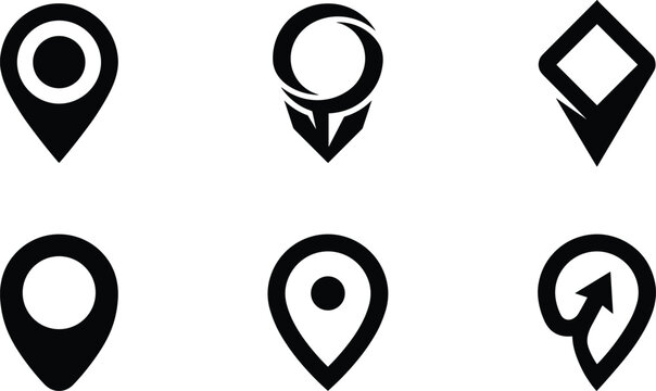A collection of location pointer icons featuring simple outlines and abstract map markers