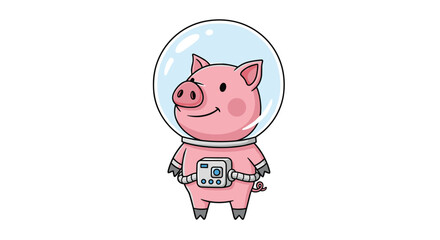 Fototapeta premium Adorable illustration of a smiling pink pig dressed in an astronaut suit with a glass bubble helmet ready for space exploration.