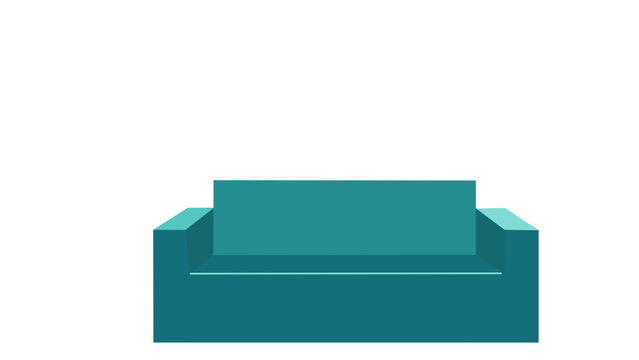 Modern teal sofa vector icon illustration for home living and interior design. Minimalist turquoise couch graphic isolated on white background, perfect for furniture store branding and web apps.