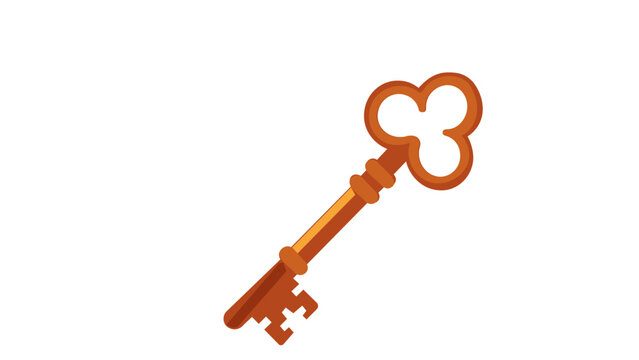 Golden vintage skeleton key vector illustration icon, minimalist flat design for home security, real estate access, success, and solution concepts, isolated on white background, AI-generated.