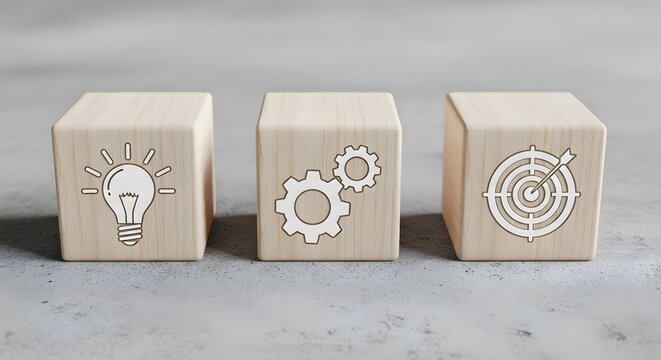 Concept of Problem Solving with Light Bulb, Gears and Target Bullseye for Innovation, Strategy Planning, Workflow Optimization, and Business Growth | Creative Thinking, Design Thinking, Efficiency Imp