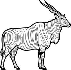 Line Art of an Antelope with Striped Body and Long Horns, Detailed Wildlife Outline Illustration for Nature and Animal Graphics © MstJuli