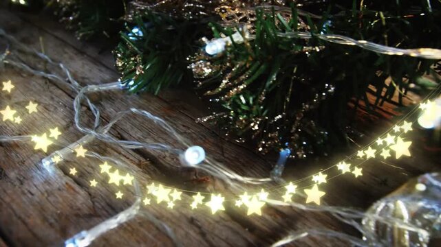 Animation of star string lights and bchristmas tree decorations