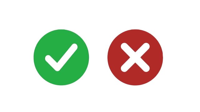 4k motion clip of green checkmark and red cross symbols on white background for decision making