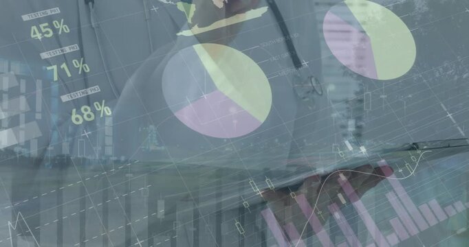 Animation of data processing over caucasian male doctor