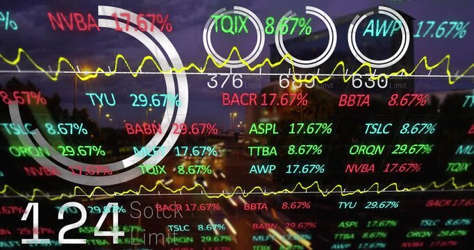 Animation of circles with graphs and data processing in black space