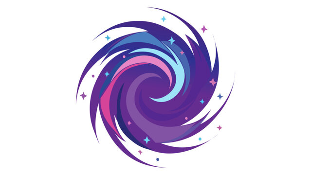 AI-generated vector illustration of a vibrant cosmic spiral galaxy or mystical vortex with stars. This minimalist flat icon features purple and blue gradients, perfect for space science themes.