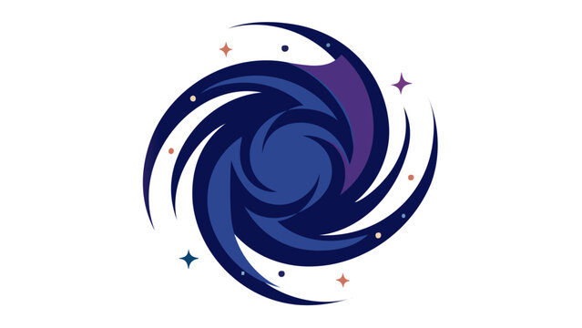Vibrant spiral galaxy vector icon featuring a glowing orange center and swirling purple and blue arms, minimalist cosmic illustration for space science, astronomy, and celestial exploration.