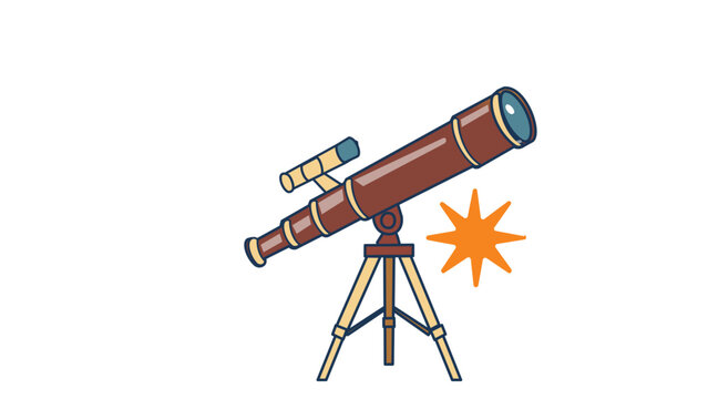 Professional vector illustration of a modern astronomical telescope on a tripod for stargazing and space exploration, flat minimalist icon design for science, education, and discovery projects.