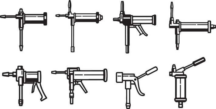 Illustrations of various tools and devices for cutting, drilling, and fastening Vector