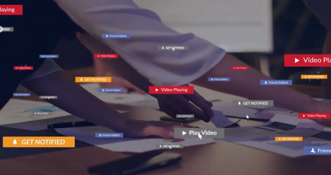 Animation of data processing over caucasian businesswoman using computer in office