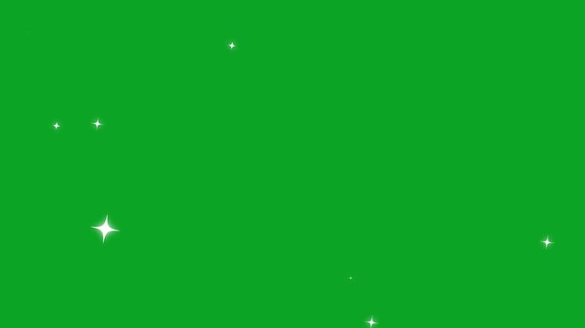 Twinkle lights, sparkling star rotating animation on green screen background, looped shimmering light effect. Glitter sparkle, white cartoon, flat, vector, doodles style stars blinking looping