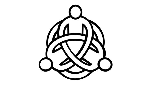 Minimalist vector icon illustration of three interlinked human figures forming a circular knot, symbolizing teamwork, community, partnership, and corporate branding identity for business use.