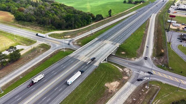 Aerial footage of cars driving on the highway in Ashburn Georgia USA