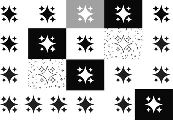 Fototapeta premium Sparkle star shine icon set in minimal outline and solid styles for decoration glitter magic luxury festive and celebration vector collection