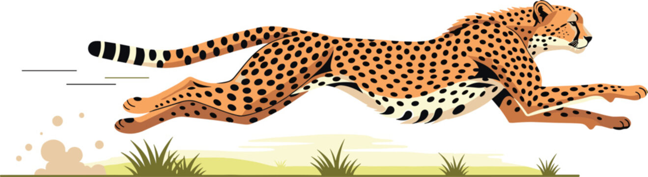 Cheetah Running Vector Illustration Featuring Speed and Grace in the Wild for Wildlife and Animal Movement Designs