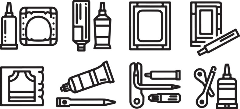 Various types of safes and locking mechanisms illustrated in simple line drawings. Vector