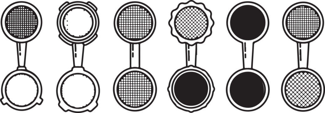 Illustrated collection of six different drumstick shapes and tennis racket designs Vector