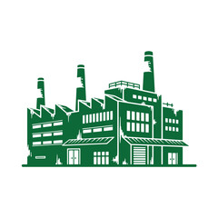 Obraz premium Green silhouette of industrial factory building with smokestacks chimney