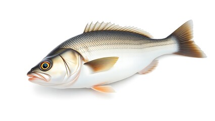 Fototapeta premium seabass. A fresh sea bass isolated on white, showcasing its natural texture and pristine quality. wildlife magazines, conservation campaigns, designed for eco-tourism storytelling.