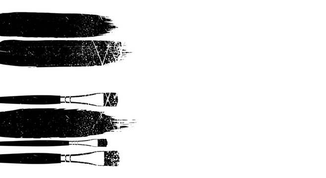 Brushes hand drawn set with black grunge scrawls and ink splatters featuring art, painting, sketch with doodle and texture elements for brush