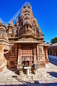 Interior of a Jain temple dedicated to Lord Mahavira at a hill top in Osian, Jodhpur in Rajasthan, India.
